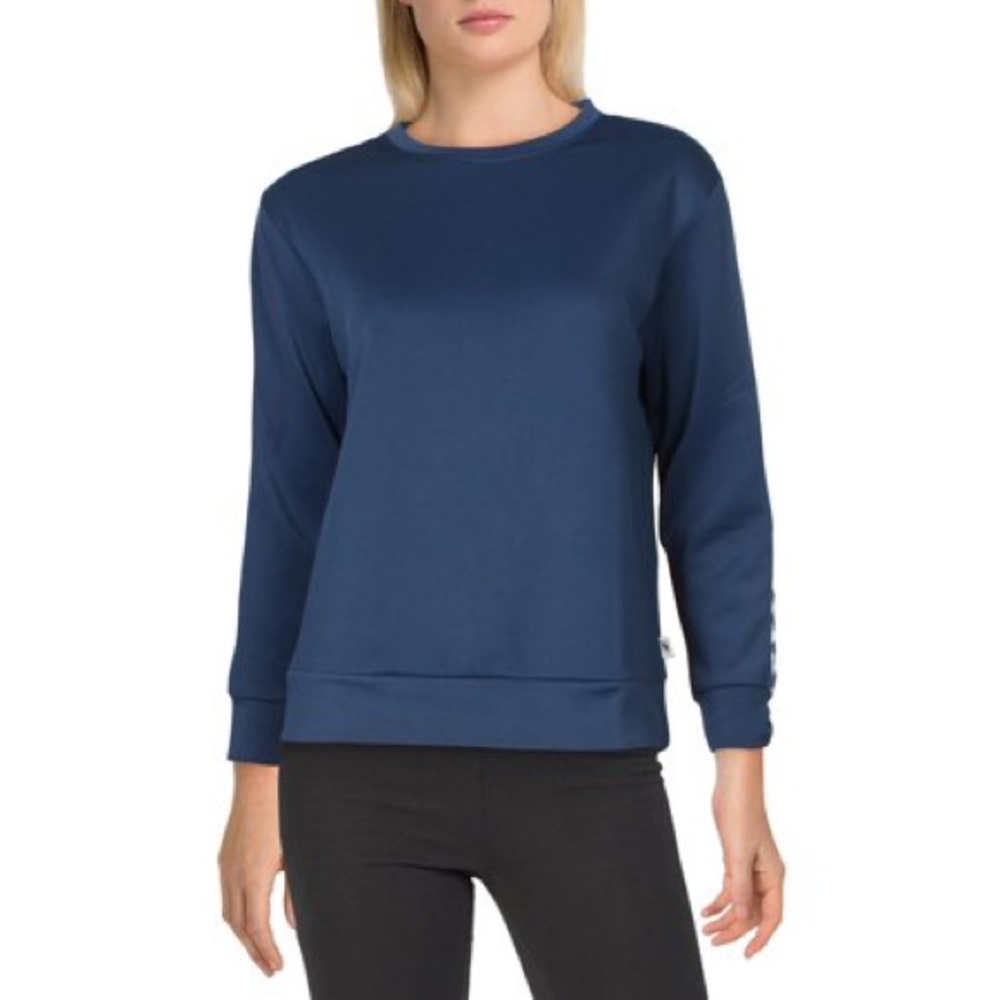 NWT Nicole Miller Sport Scuba Striped Activewear Crewneck Sweatshirt in Blue
